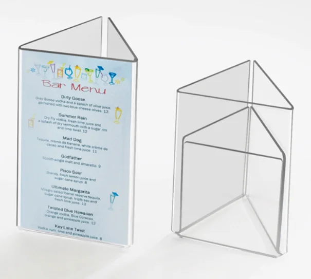 triangle shape acrylic table display stand menu holder
