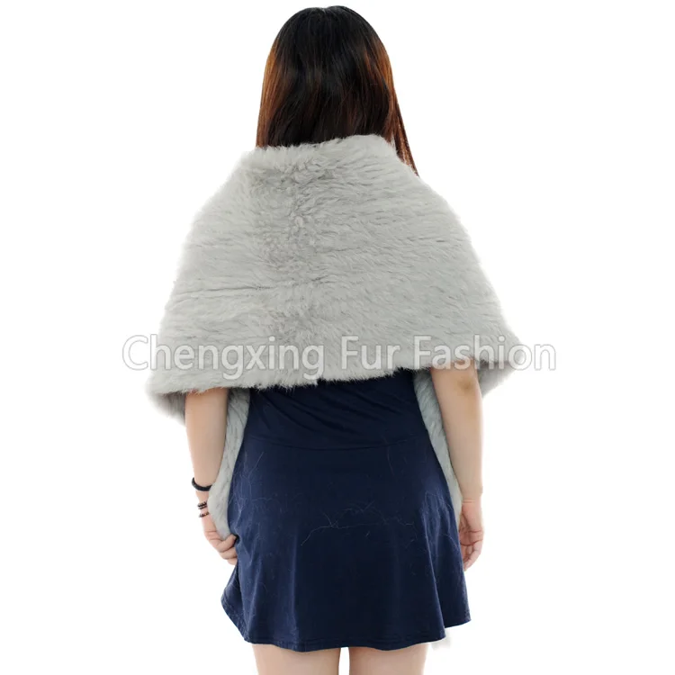 CX-B-01N Women Furry Cape Ladies Fur Shawl Knitted Real Rabbit Fur Shawl with Fringes