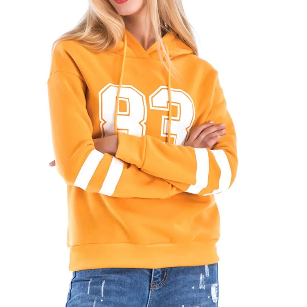 
100% French terry gym pullover oversized women yellow hoodie with white stripe printing <span style=