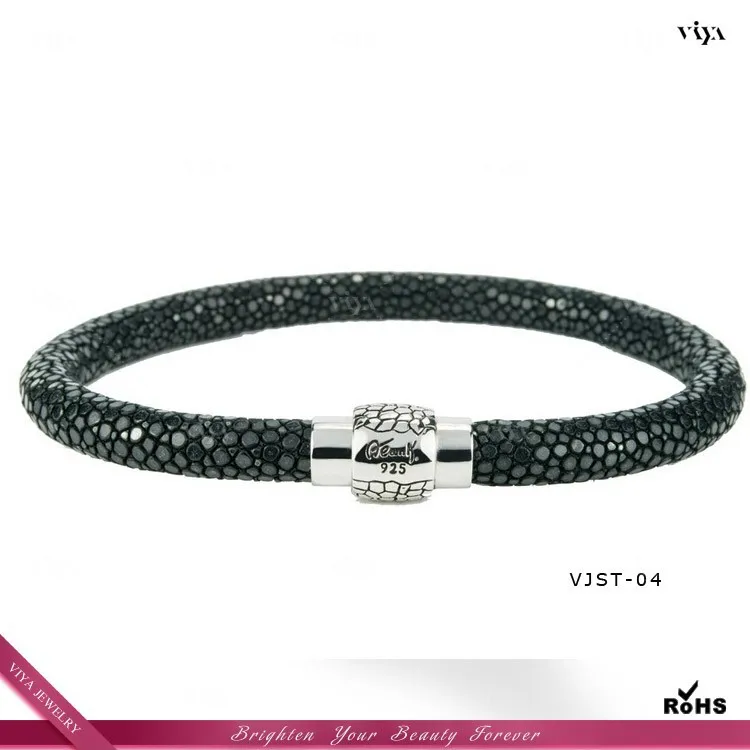 2014 New Arrival Thailand Stingray Bracelet,Handmade genuine stingray leather bracelet with 925 sterling silver magnetic clasp