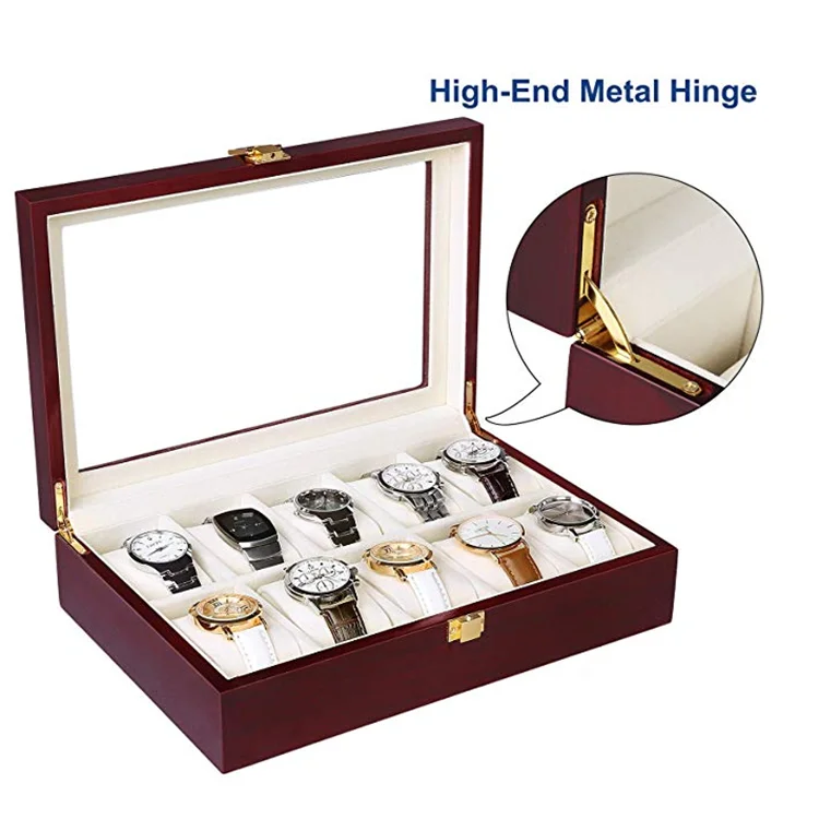 
Cherry Watch Display Case Storage Organizer Large Glass Top Boxes For Watches 