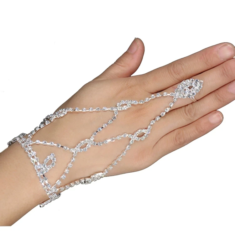 New Eye Model Luxury Pave Crystal Bridal Jewelry Wholesale Indian Style Hand Ring Bracelet