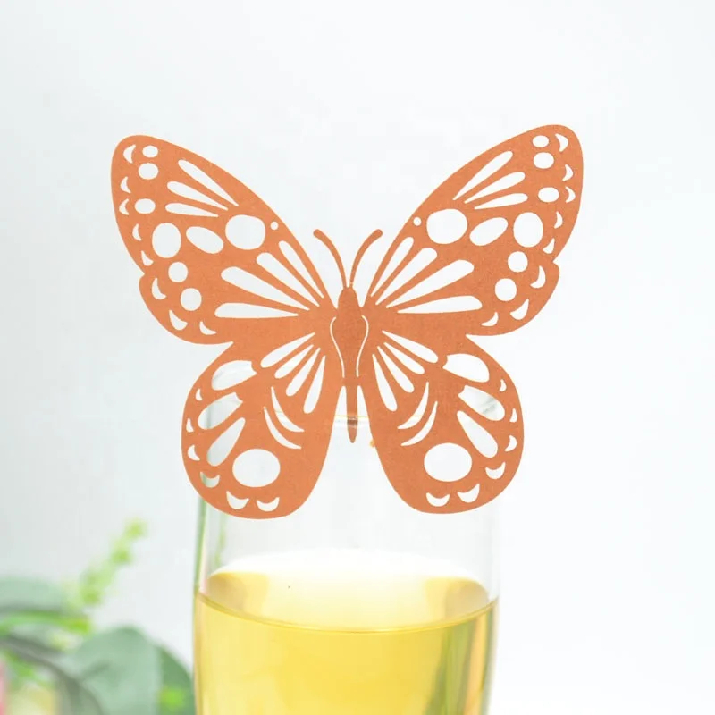 50pcs Laser Cut Table  Wine Glass Butterfly Name Place Cards Wedding Party Favor Decoration