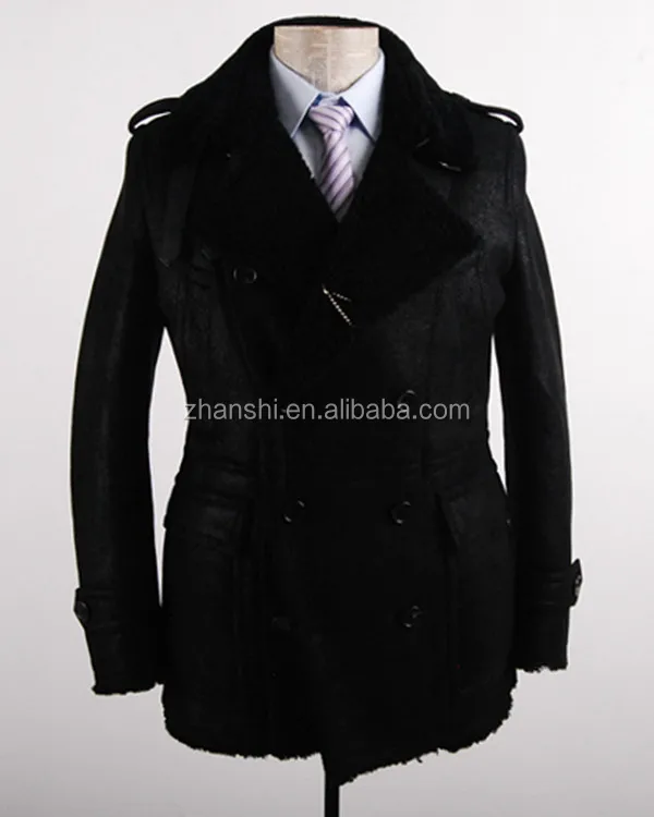 Russian Style High Quality Men Winter Leather Coats With Faux Fur Lined