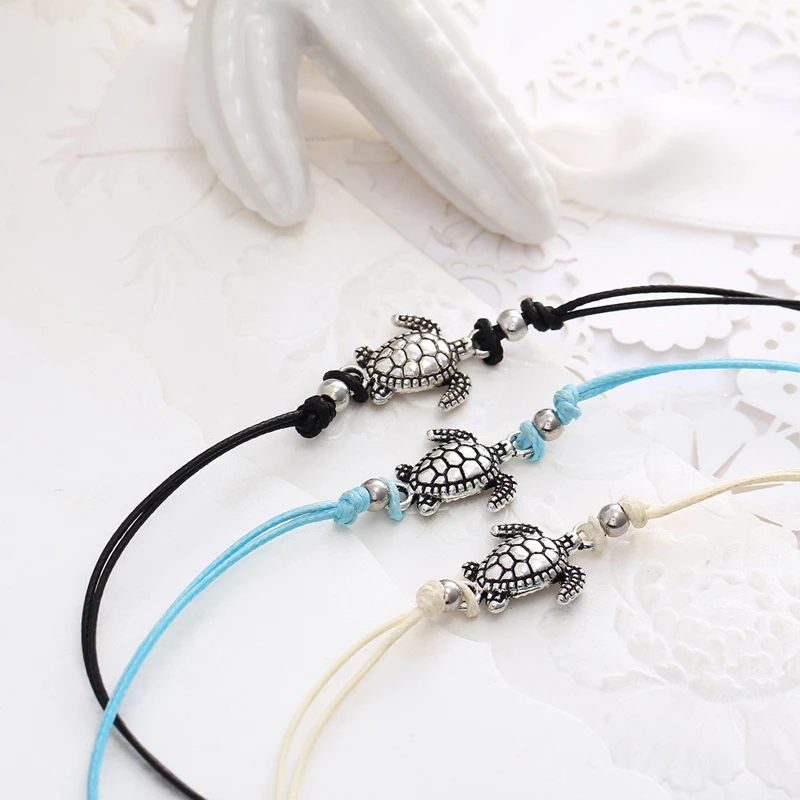 2019 Fashion Style Multi layered Summer Beach Turtle Shaped Charm Ankle Bracelet Turtle Rope String Anklets For Women