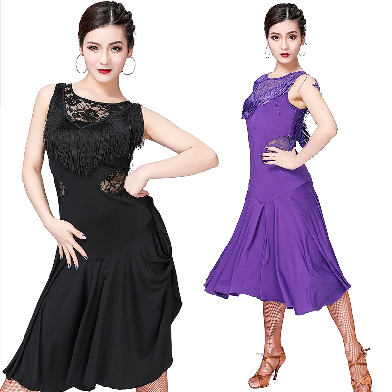 High Quality Latin Dance Competition Dress Tango Dresses Women Dance Party Show Costumes Lace Fringe Decoration