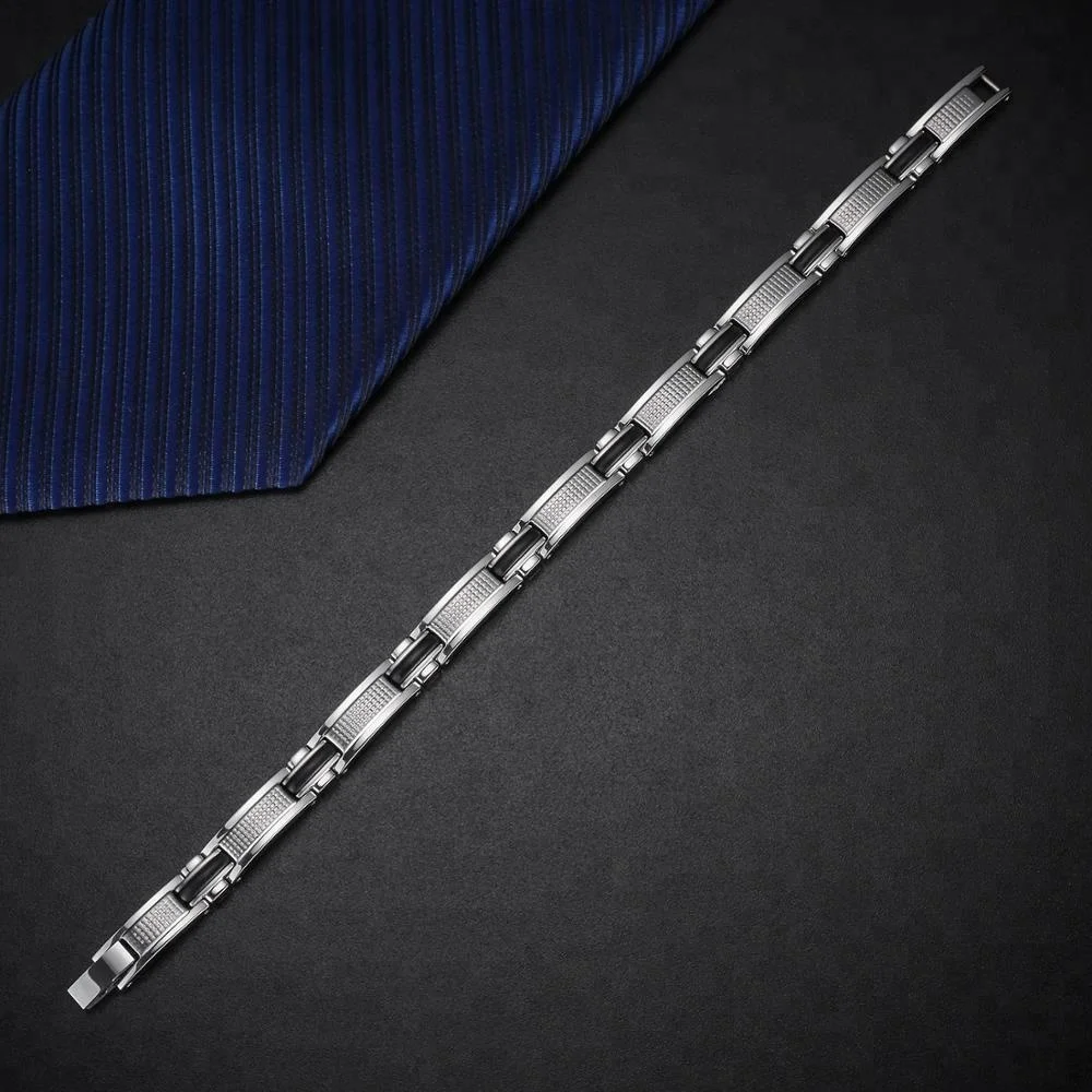 Health Care Therapy 316L Stainless Steel Magnetic Black Couple Rubber Bracelets