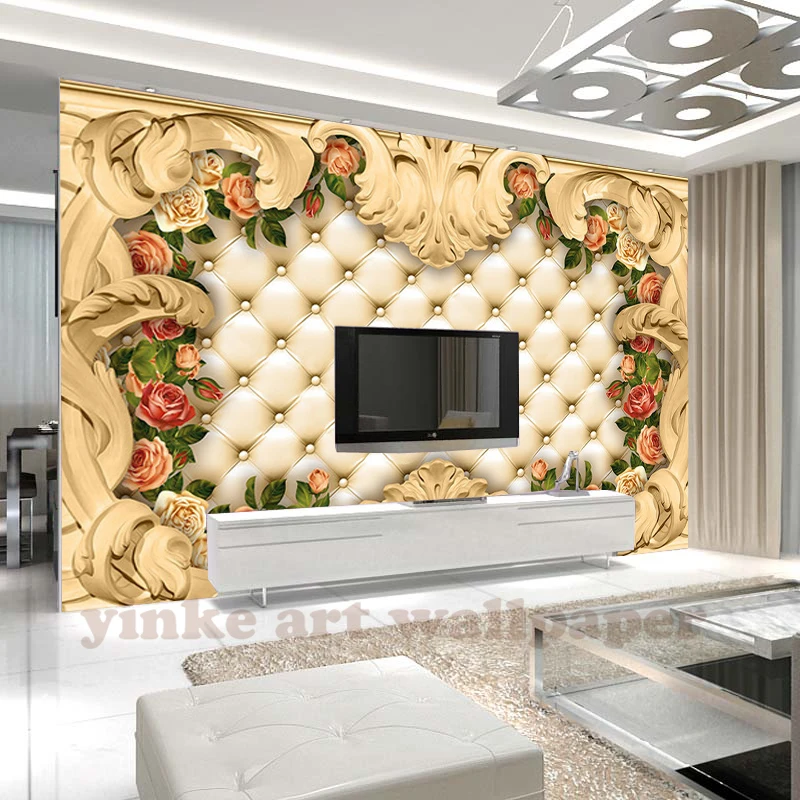
Custom 3D Photo Wallpaper Europe frame luxury rose leather Soft Bedding Room Sofa Backdrop Mural Wall Paper For The Walls 3D 