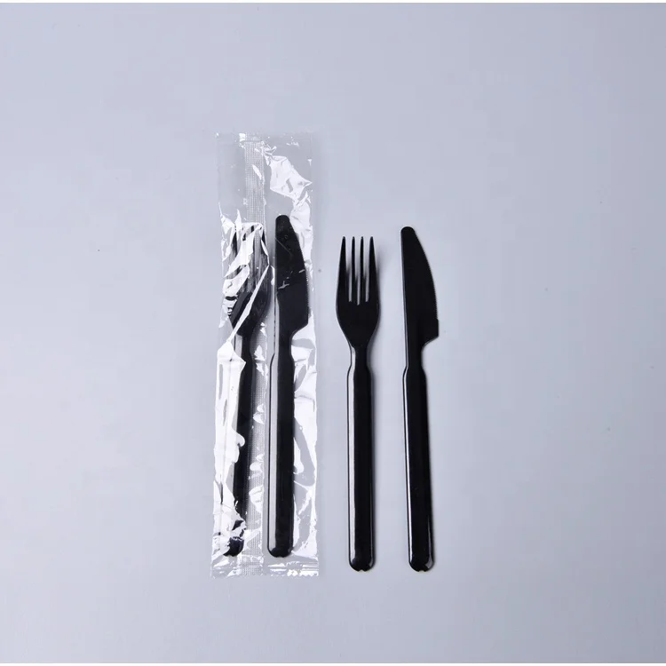 2IN1 Black Wholesale Hard Disposable Plastic Cutlery Set Spoon Fork Knife