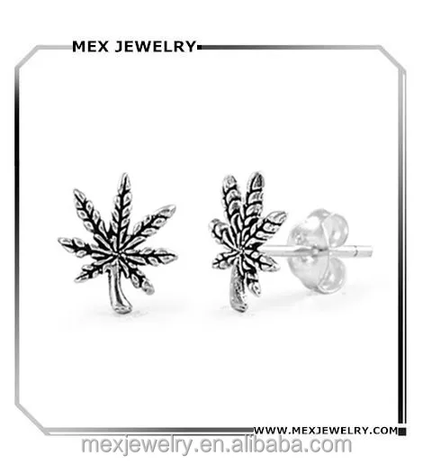 Weed Hemp Marijuana Cannabis Leaf Plant Stud Earrings 9MM