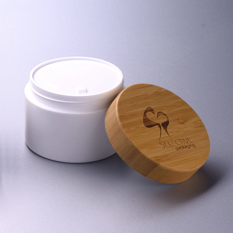hemp plastic bottles white plastic pp  jar with bamboo  lid