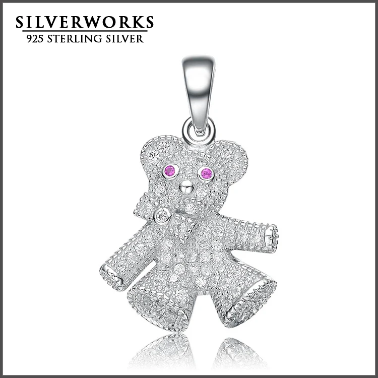 
Cute 925 Sterling Silver Teddy Bear Pendants Paved CZ 