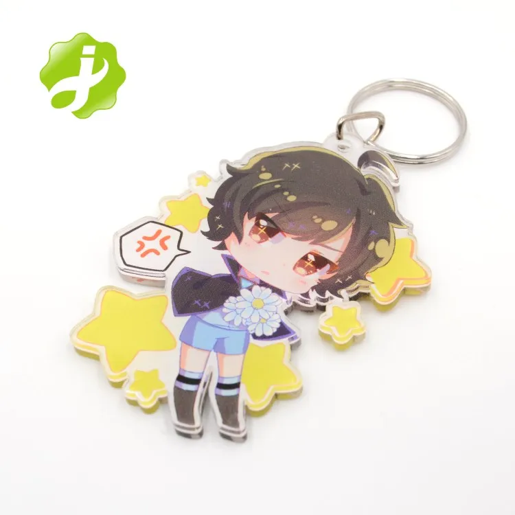 Promotion custom laser cut anime acrylic keychain with double sided printing