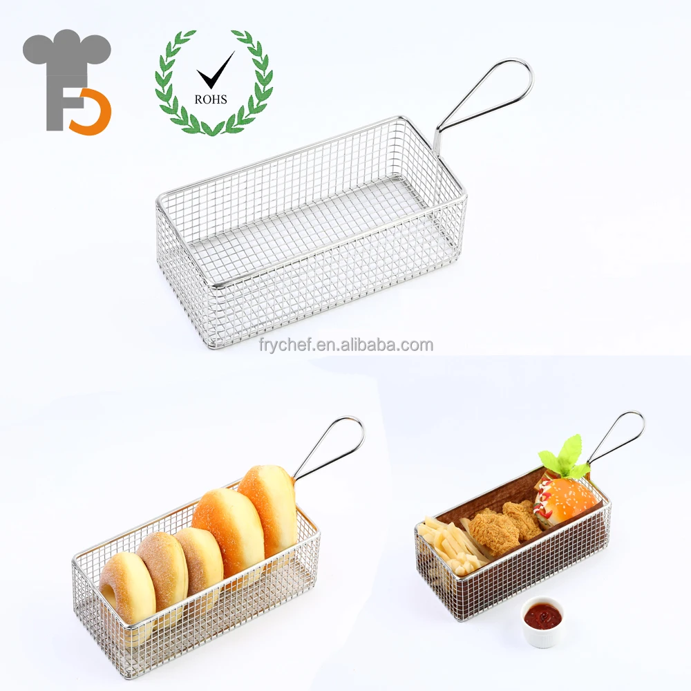 Square Mini French Fry Basket Coarse Mesh Chip Serving Tray Basket Presenting Fried Fish and Bread Snack and More