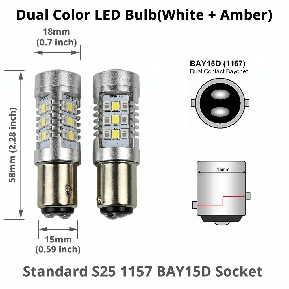 DMEX Turning Light High Brightness Switchback 1157 7443 3157 Dual Color LED Bulbs Color Changing White and Yellow LED Light Bulb