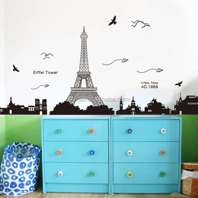 Hot sale Non-toxic wholesale fashion eco-friendly and removable eiffel tower wall sticker