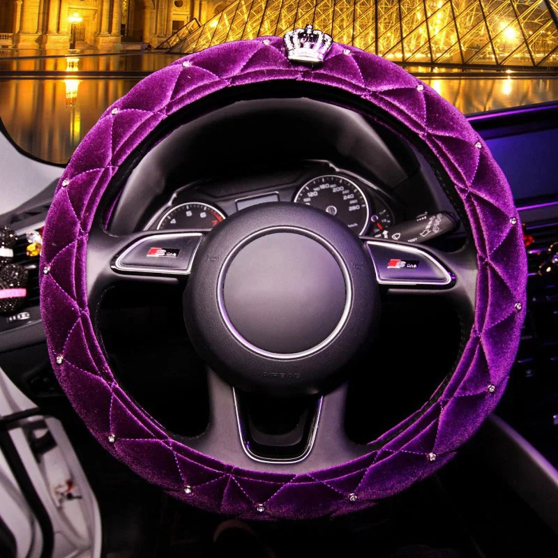 
Crown Lady crystal Heated Rhinestones Car Steering Wheel Cover plush For Women Accessories 
