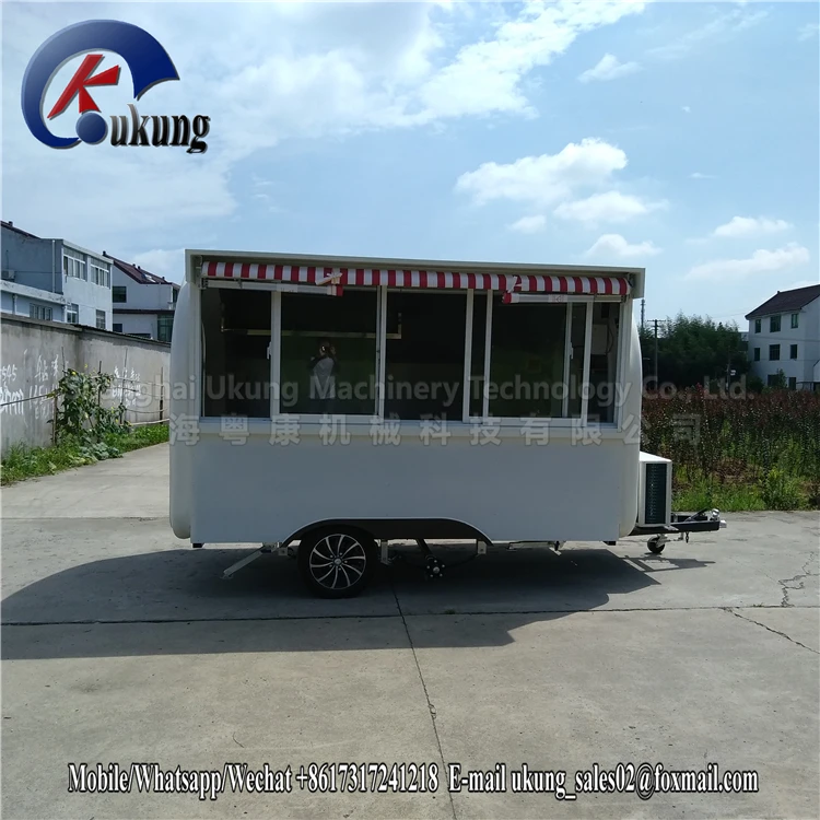 UKUNG New design food selling truck with four pieces of glasses sliding service window pulled by SUV or sedan car