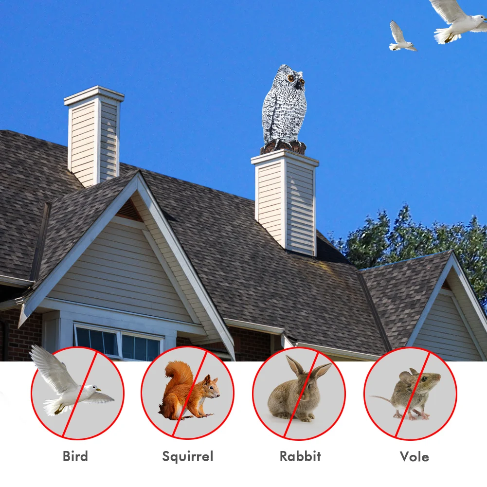 Solar Powered Plastic Owl Decoy BX005 Bird Scarer Owl Decoy Keep Hawks Squirrels Birds Away