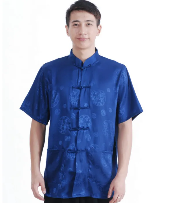 Men Short Sleeve Shirt Chinese Traditional Clothing Tang Suit Mandarin Collar Top