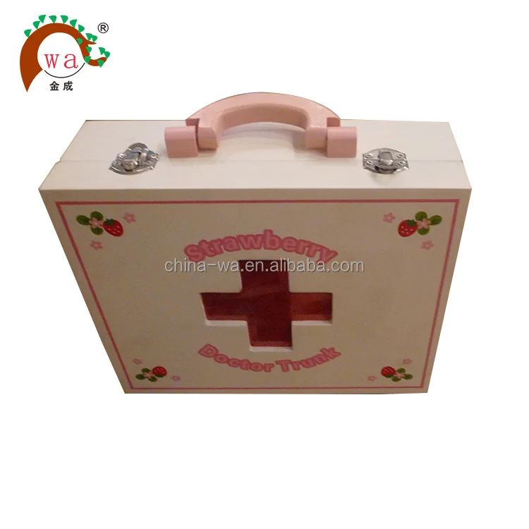 
wood pretend play doctor trunk tools toys set 