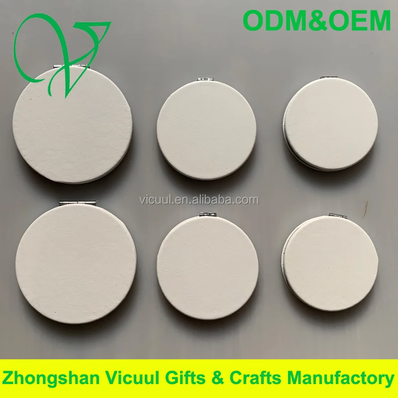 Wholesale Custom White PU Leather Round Cosmetic Mirror