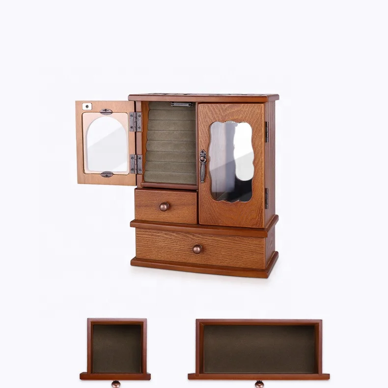 
Factory Direct Wholesale Luxury Premium Wooden Jewelry Organizer Box Multi-Layer Jewelry Display Box With Mirror 