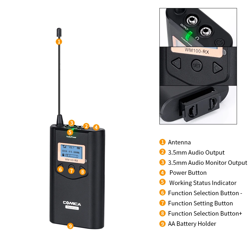 COMICA 48 Channels and 100m Working Distance Omni-directional Wireless Lavalier Microphone for Camera, Camcorder, Smartphone