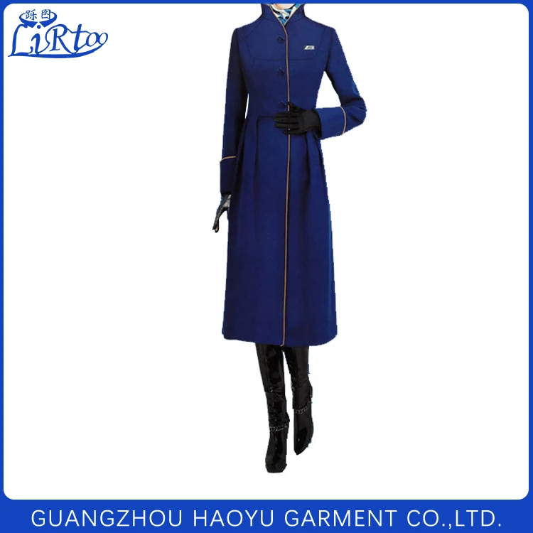 Stylish and elegant flight attendant coat oem air hostess uniform trench coat for ladies
