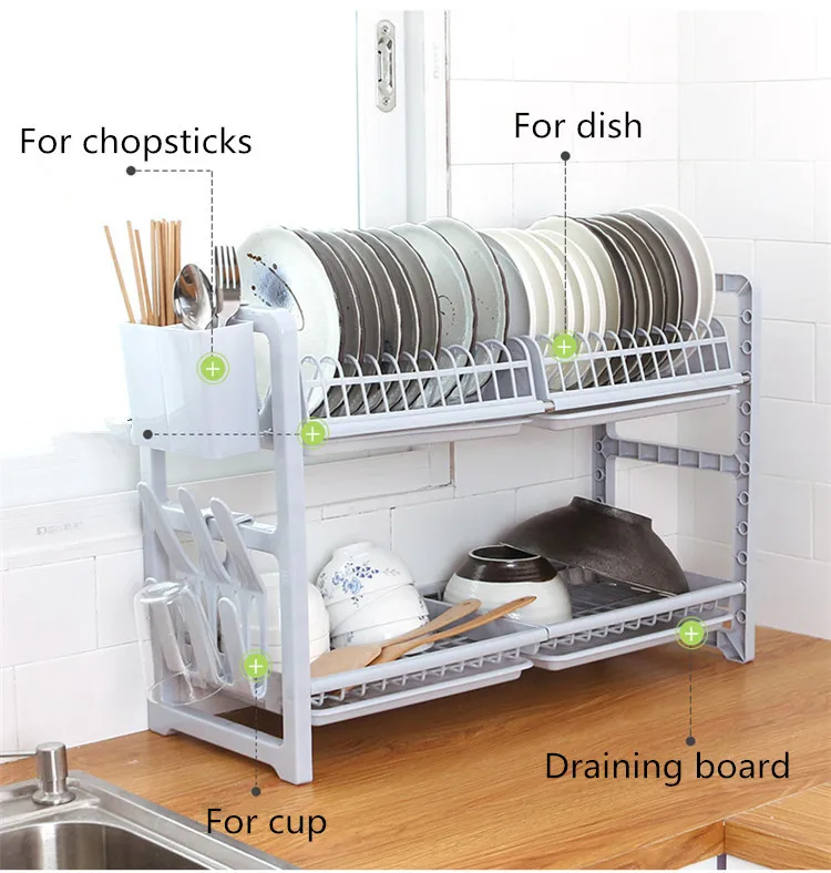 
2 Tiers Plastic Kitchen Dish Drying Rack 