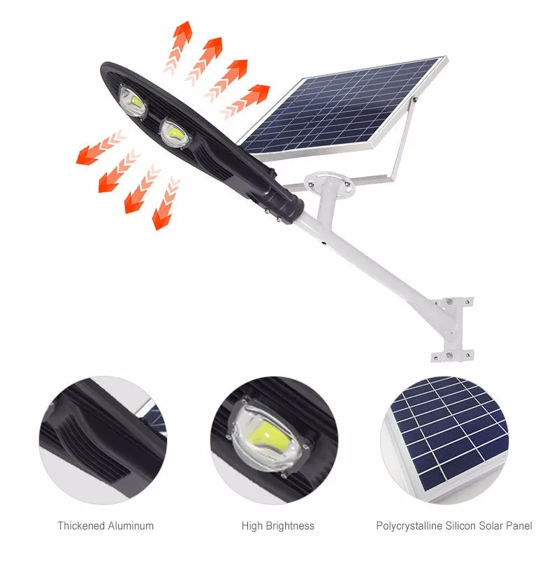 HIgh quality 30W 50W 60w 100W IP65 waterpoof outdoor led solar street light with solar panel  and battery/Hole