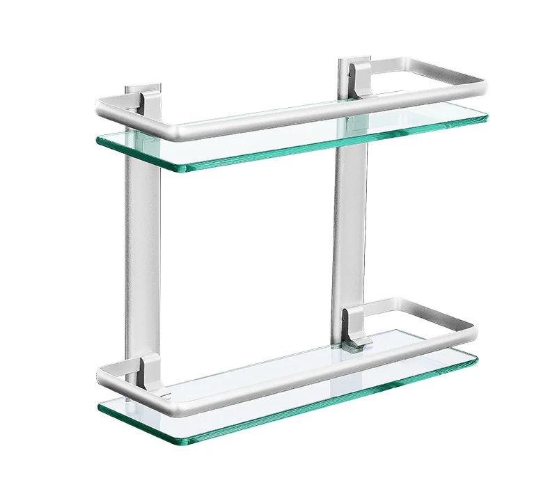 Bathroom glass shelf with aluminium rail