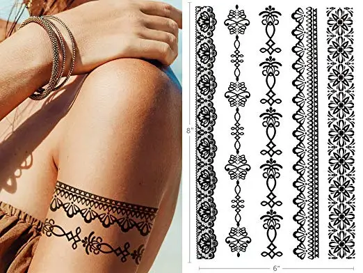 Popular Fashion Flash Tattoo Women Black Henna Jewel Lace Sexy Neck Collar Arm Body Flower Decoration Sticker