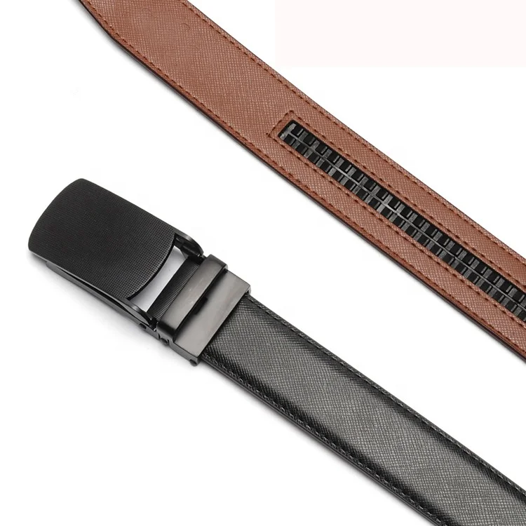 Belt for Men Genuine Leather Ratchet Dress Comfort Belt with Slide Click Buckle Trim to Fit