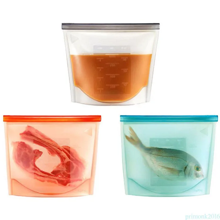 High Quality Custom Logo Zip Lock Reusable Silicone Food Freezer Storage Bag