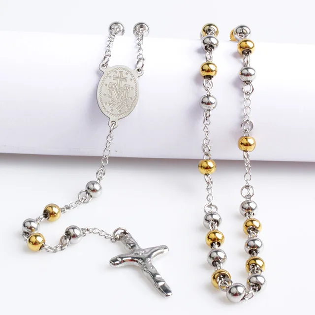 Fashion Indian Catholic Religious Items Gold Beads Rosaries Necklace