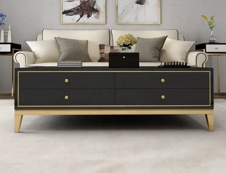 Stainless Coffee Table Italy Luxury Design Living Room Furniture End Table Multifunction Side Table with Drawers