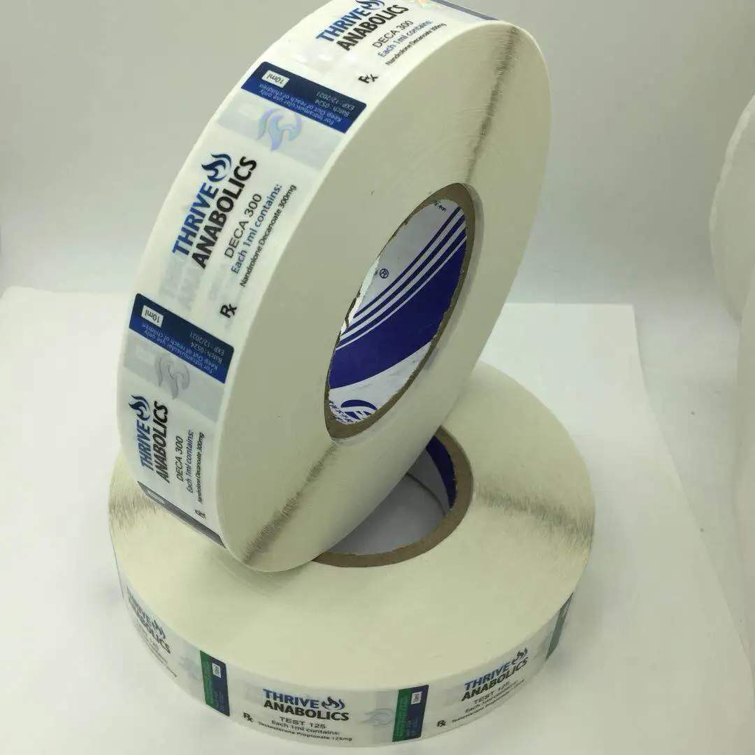 Custom colorful printing silver hologram pvc 10ml vial labels  pvc stickers  rolls for steriod by labeling machine