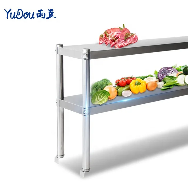 Commercial  Kitchen Double Overshelf Work Bench Sorting Table  Customized Stainless Steel Work Table