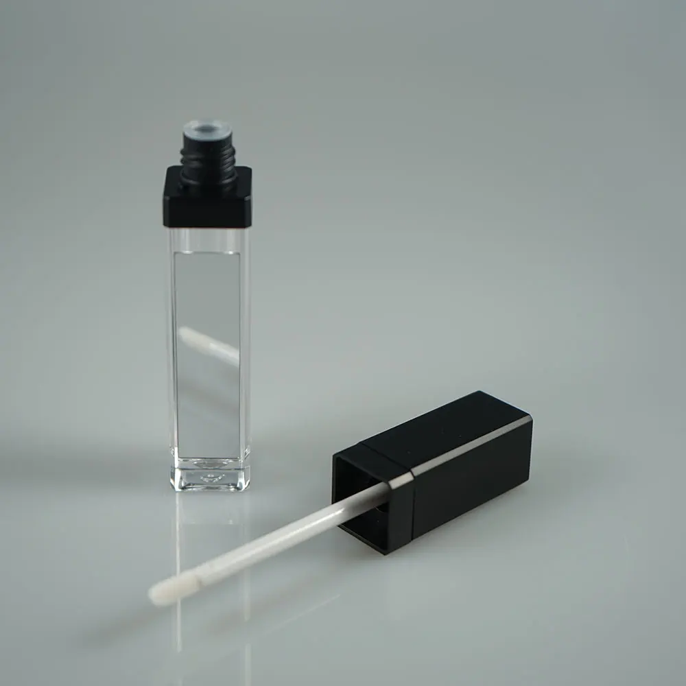 Wholesale silver square 8ml LED light lip gloss tube / black lip gloss packages with mirror