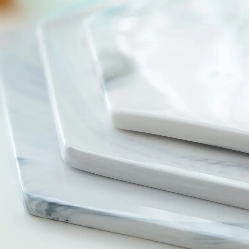 Porcelain Hexagon And Round Marble Design Coasters Table Mats Grey White Placemats