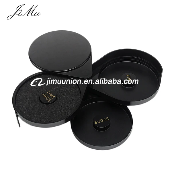 Black Cocktail Margarita Glass Rimmer 3-Tray Bar Sugar and Salt Glass Rimmer