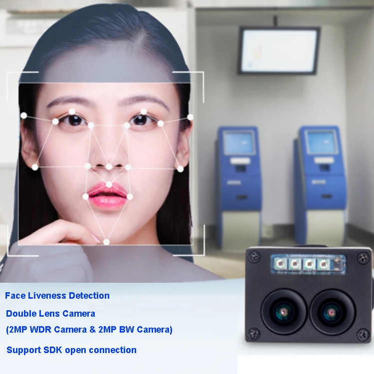 China OEM ODM 2MP Dual Lens  USB2.0 Liveness Detection High Speed Face Recognition Camera with Software SDK