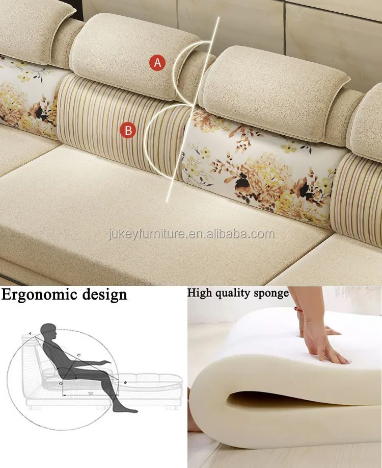 Living Room Sofa Set Home Furniture Modern Wood Frame Soft Sponge L Shape