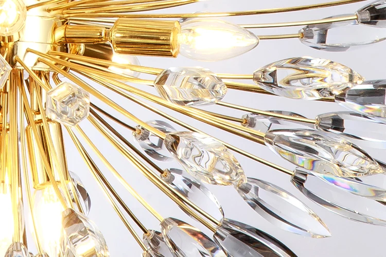 zhongshan Minimalist new design home rooms gold plating gild crystal fire wall ceiling pendant lamp chandelier light