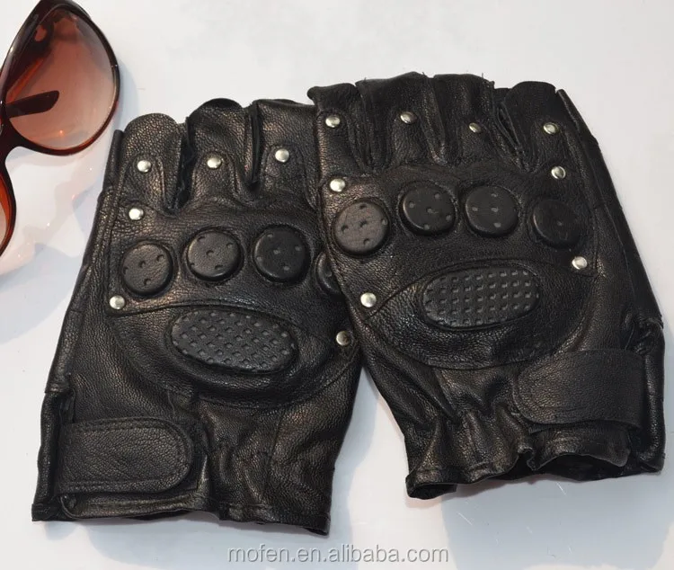 PU Leather Anti Riot Black Police Gloves Fingerless