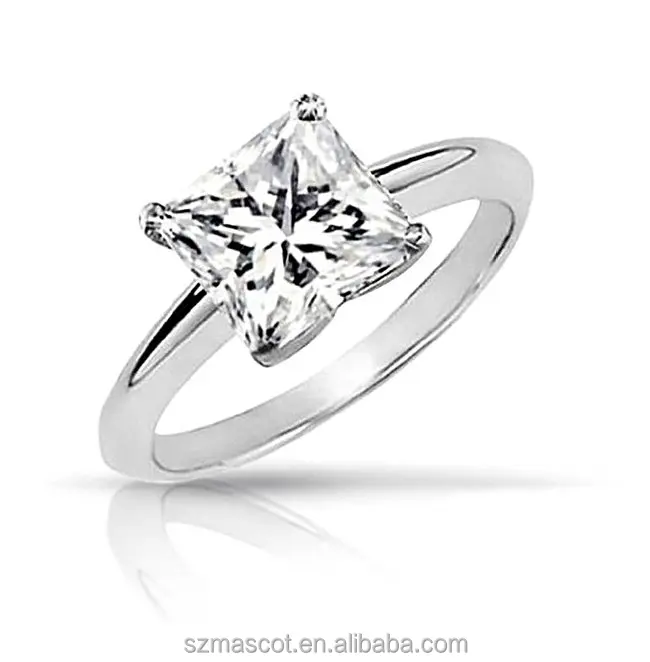 Simple Sterling Silver Square Solitaire Designs Stone CZ Ring thailand