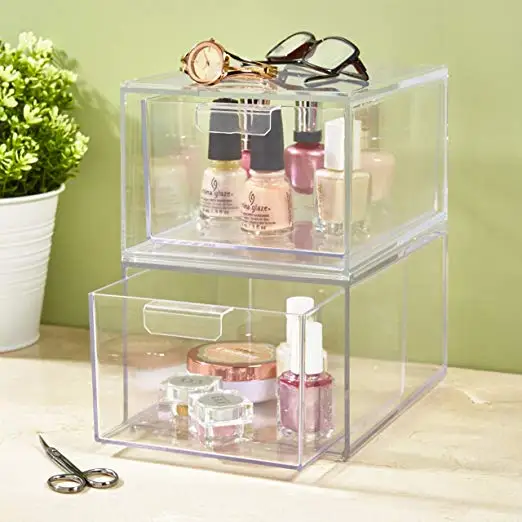 Best Selling Clear Plastic Stackable Cosmetic Storage Box Makeup Palette Drawers Organizer