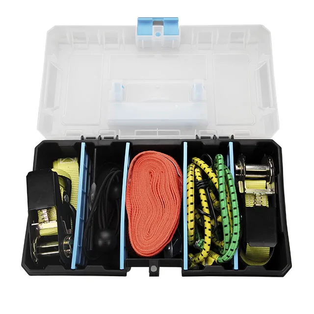 GS certified 16pcs tool kit bungee cord cam buckle straps ratchet tie down set