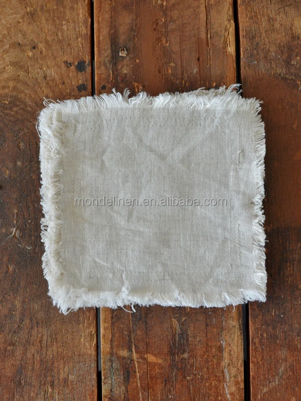 100% flax linen napkin table cloth with raw edges decoration
